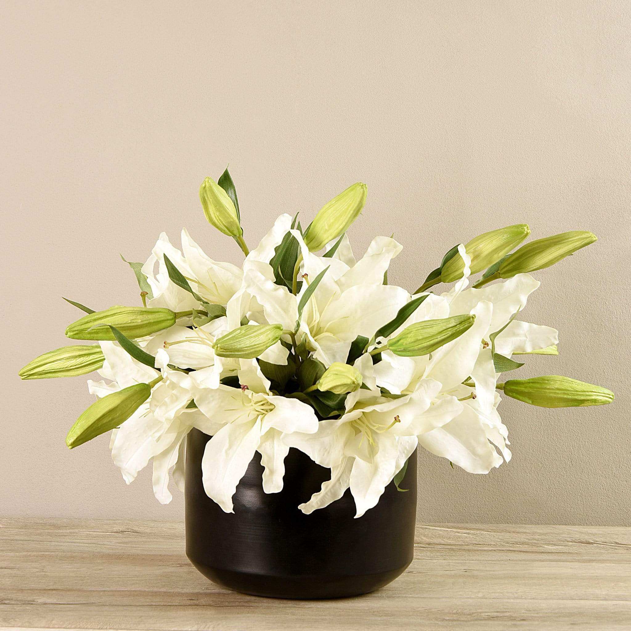 Artificial Lily in Black Vase