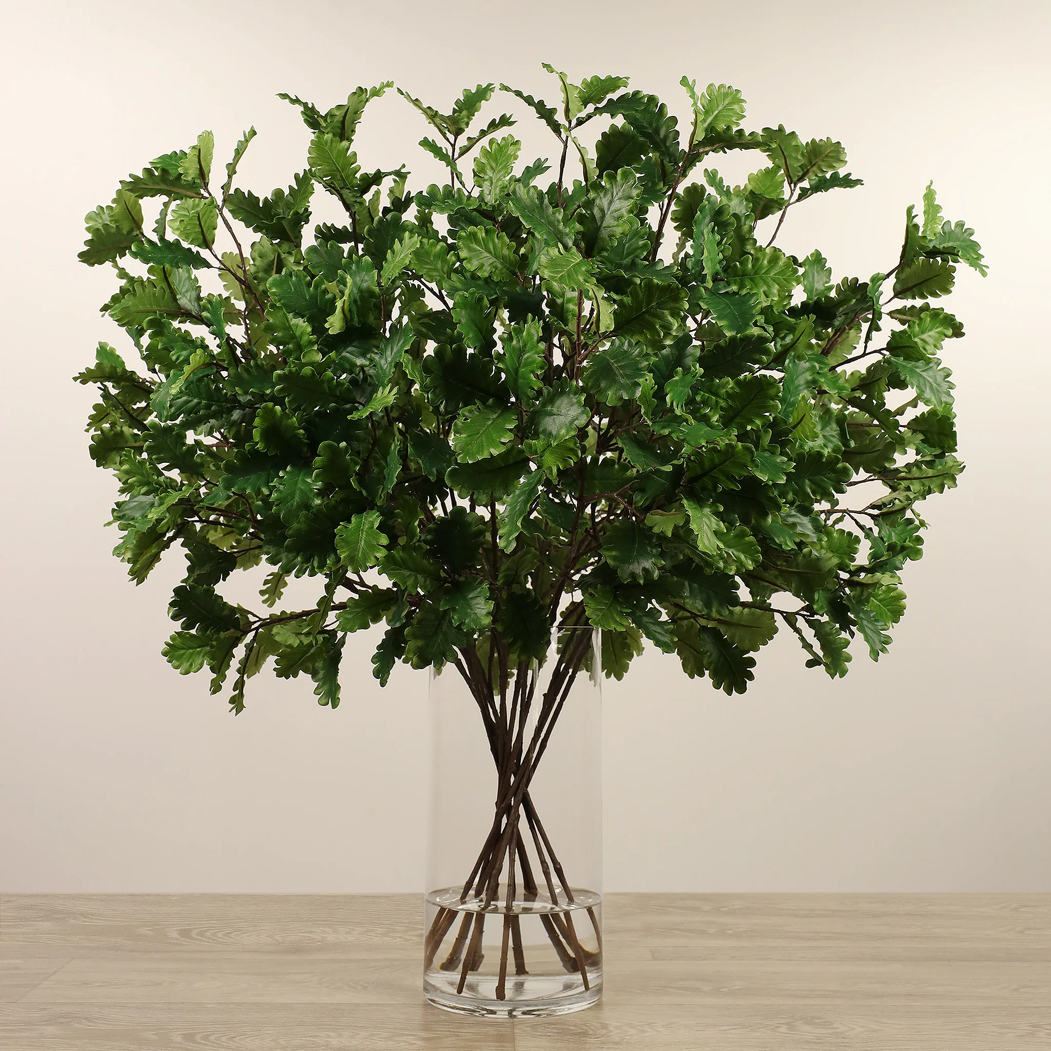 Artificial Mini Oak Leaf Arrangement in Glass Vase