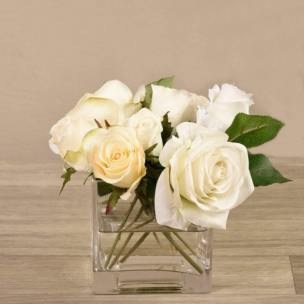 Artificial Mixed Rose Arrangement in Glass Vase