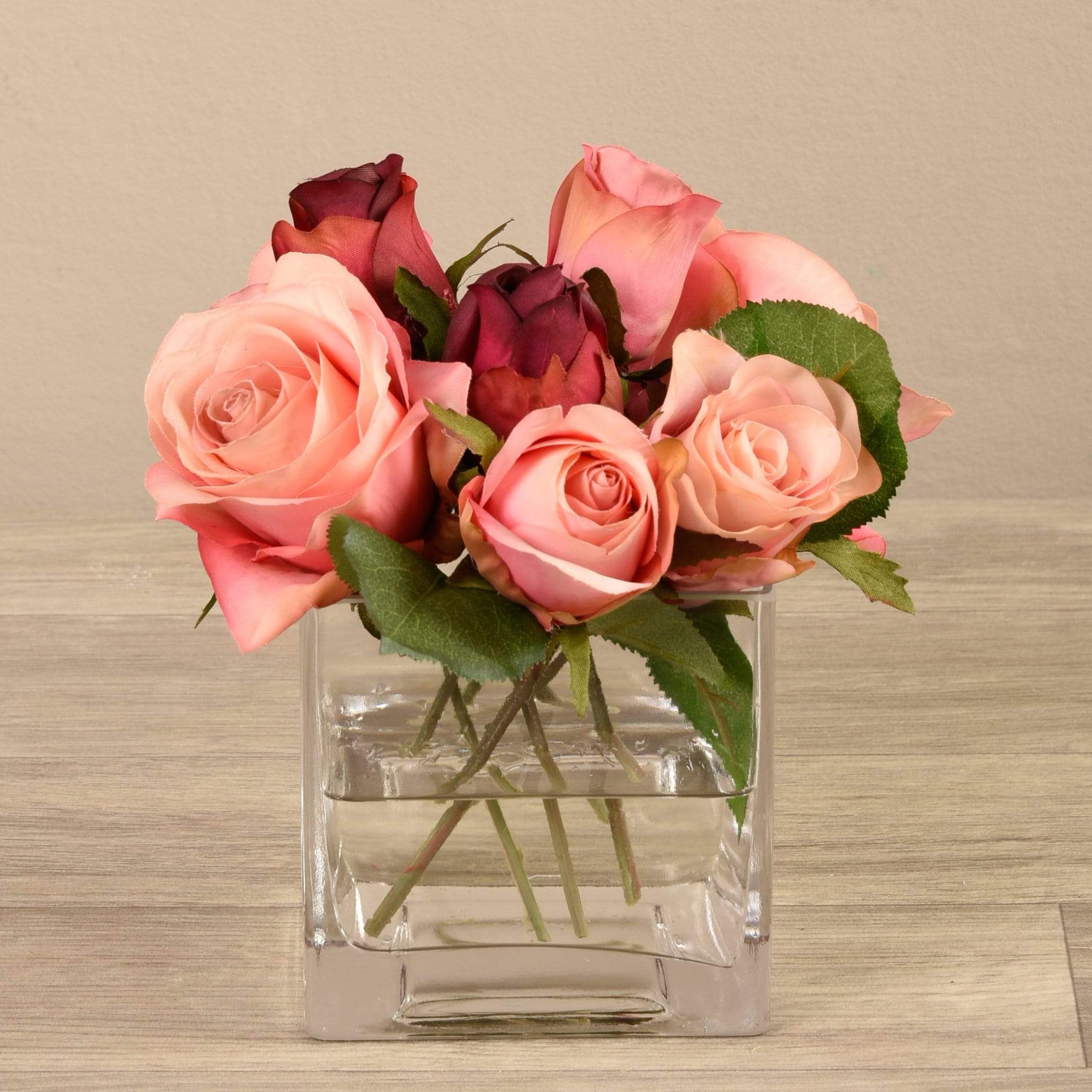 Artificial Mixed Rose Arrangement in Glass Vase - Image 2