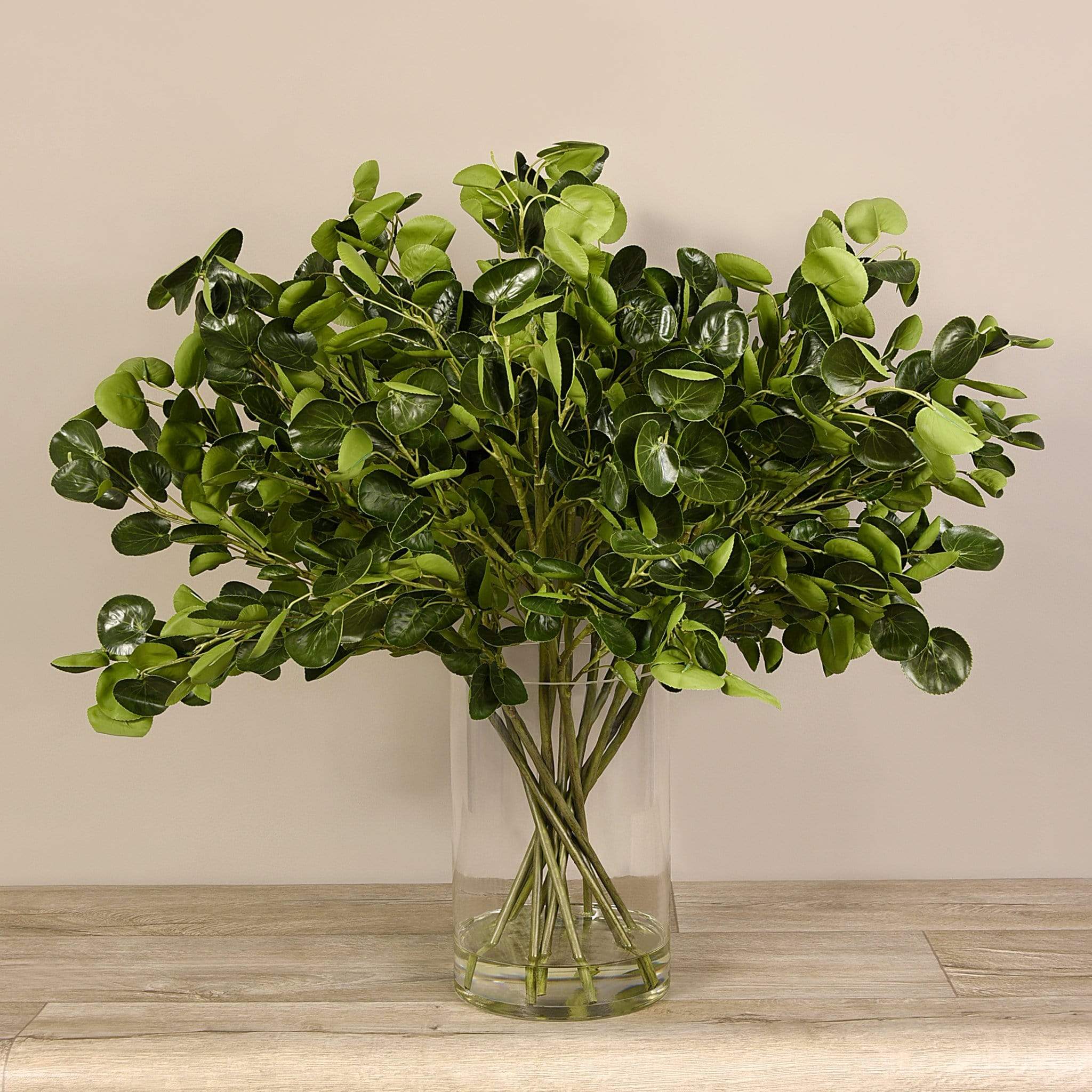 Artificial Money Plant Arrangement in Glass Vase