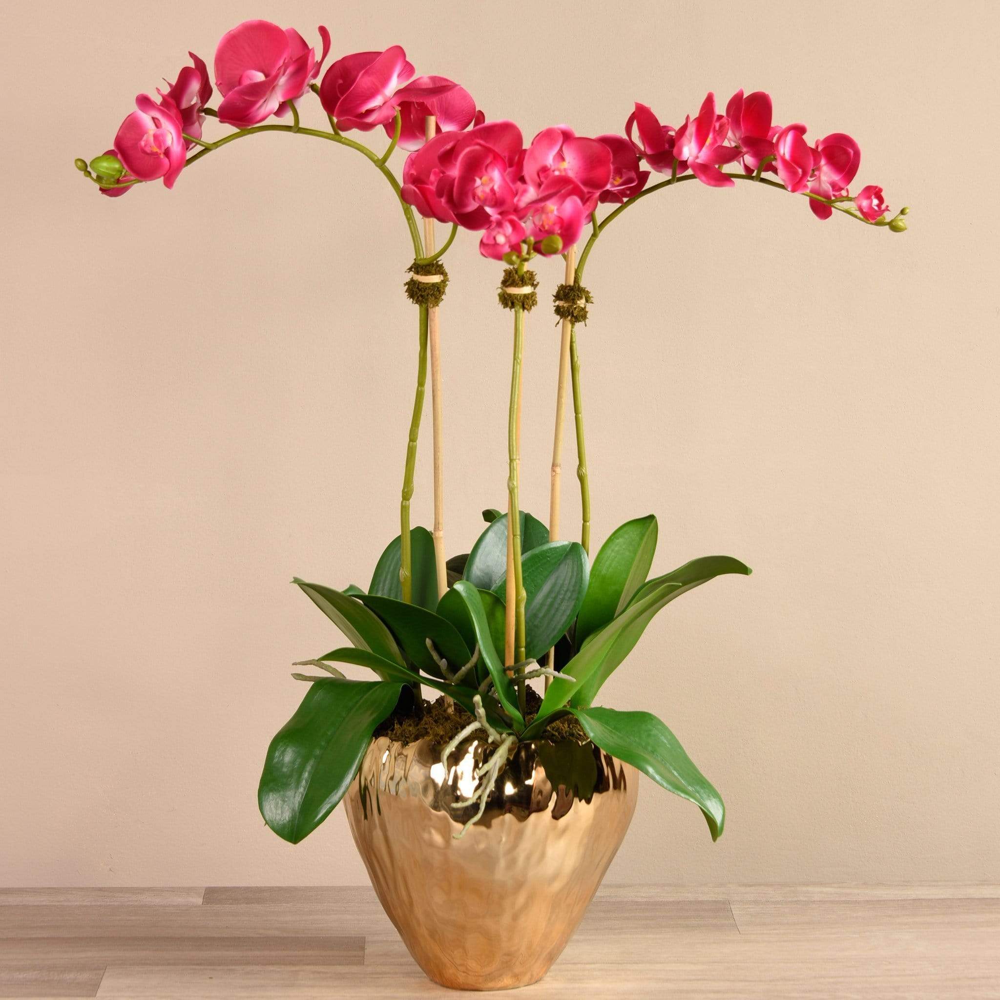 Orchid Arrangement in Gold Vase - Image 8