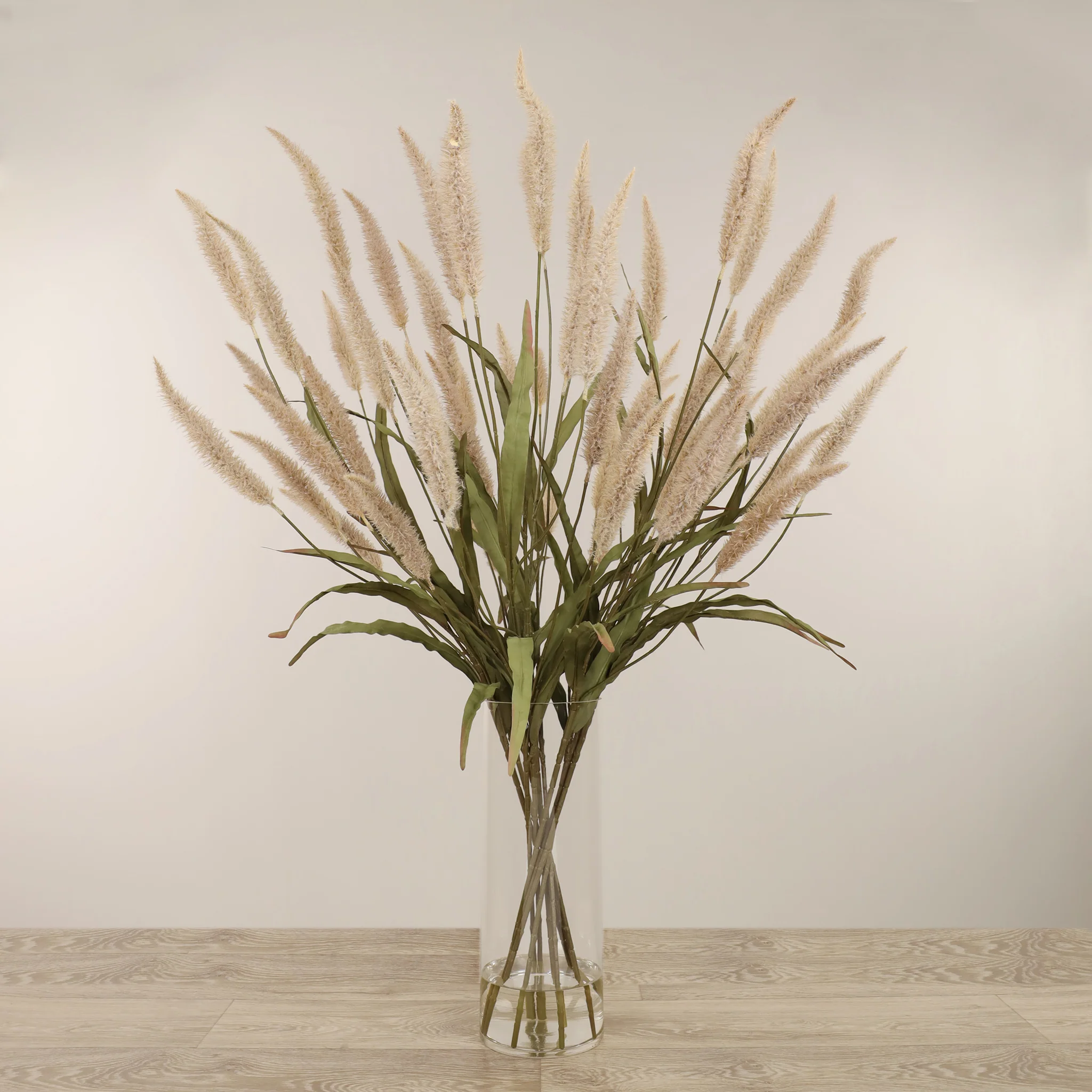 Artificial Pennisetum Arrangement in Glass Vase