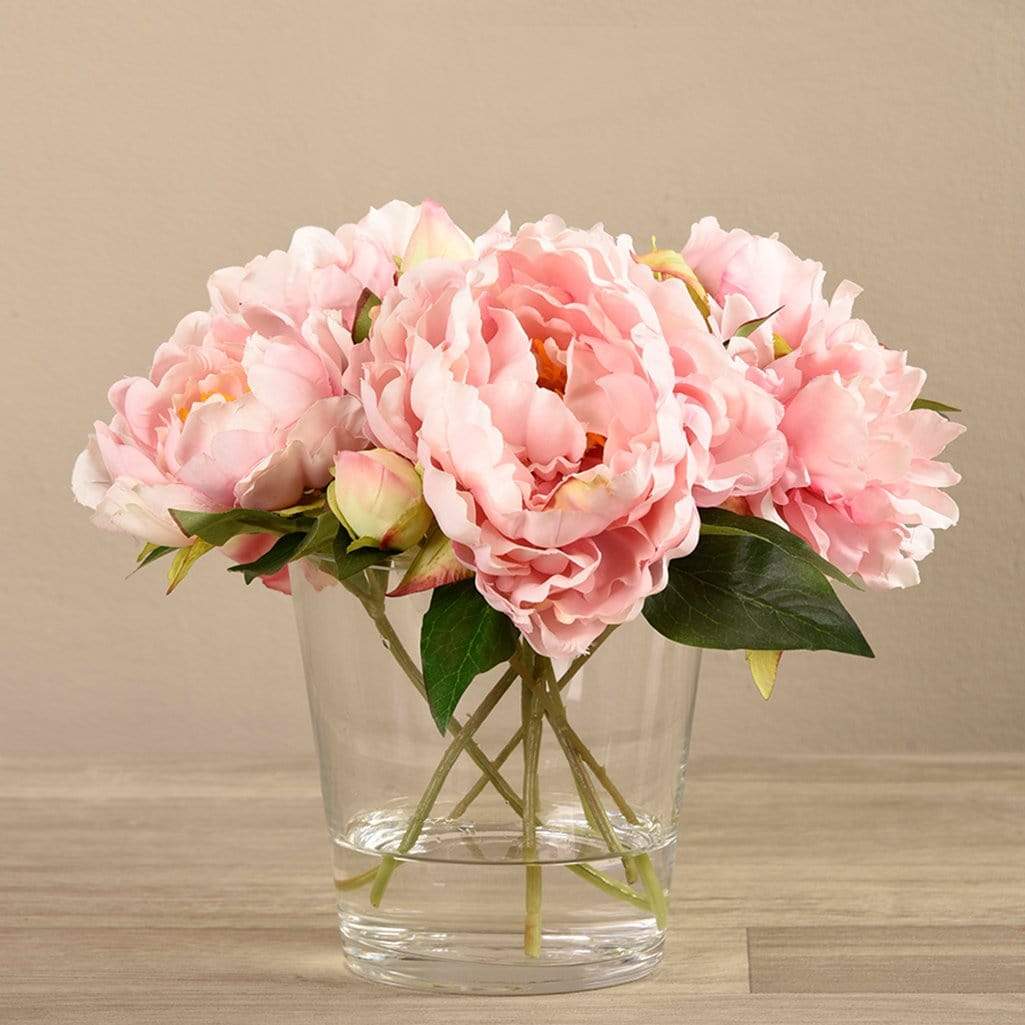 Artificial Peony Arrangement in Glass Vase - Image 2