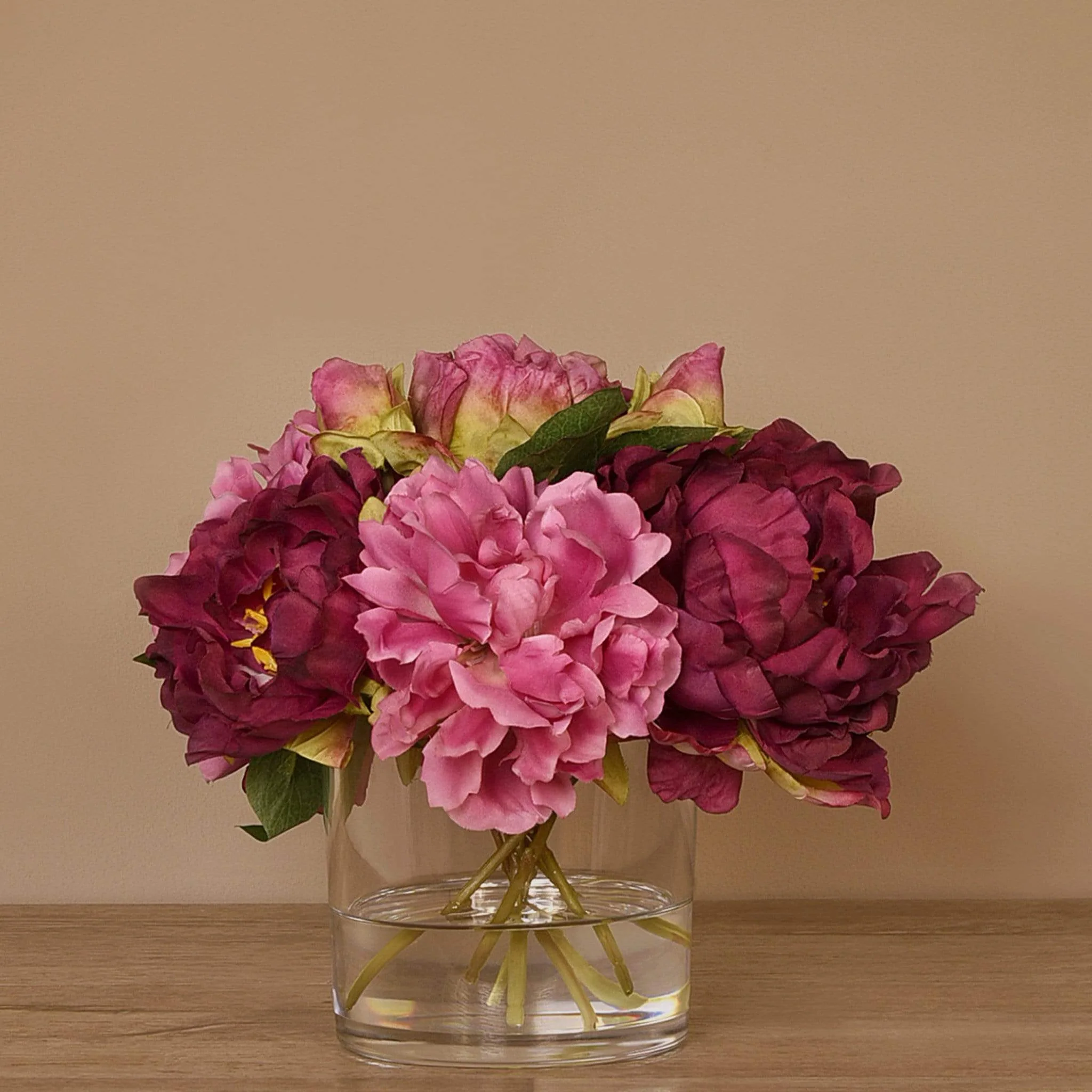 Artificial Peony Arrangement in Glass Vase - Image 10