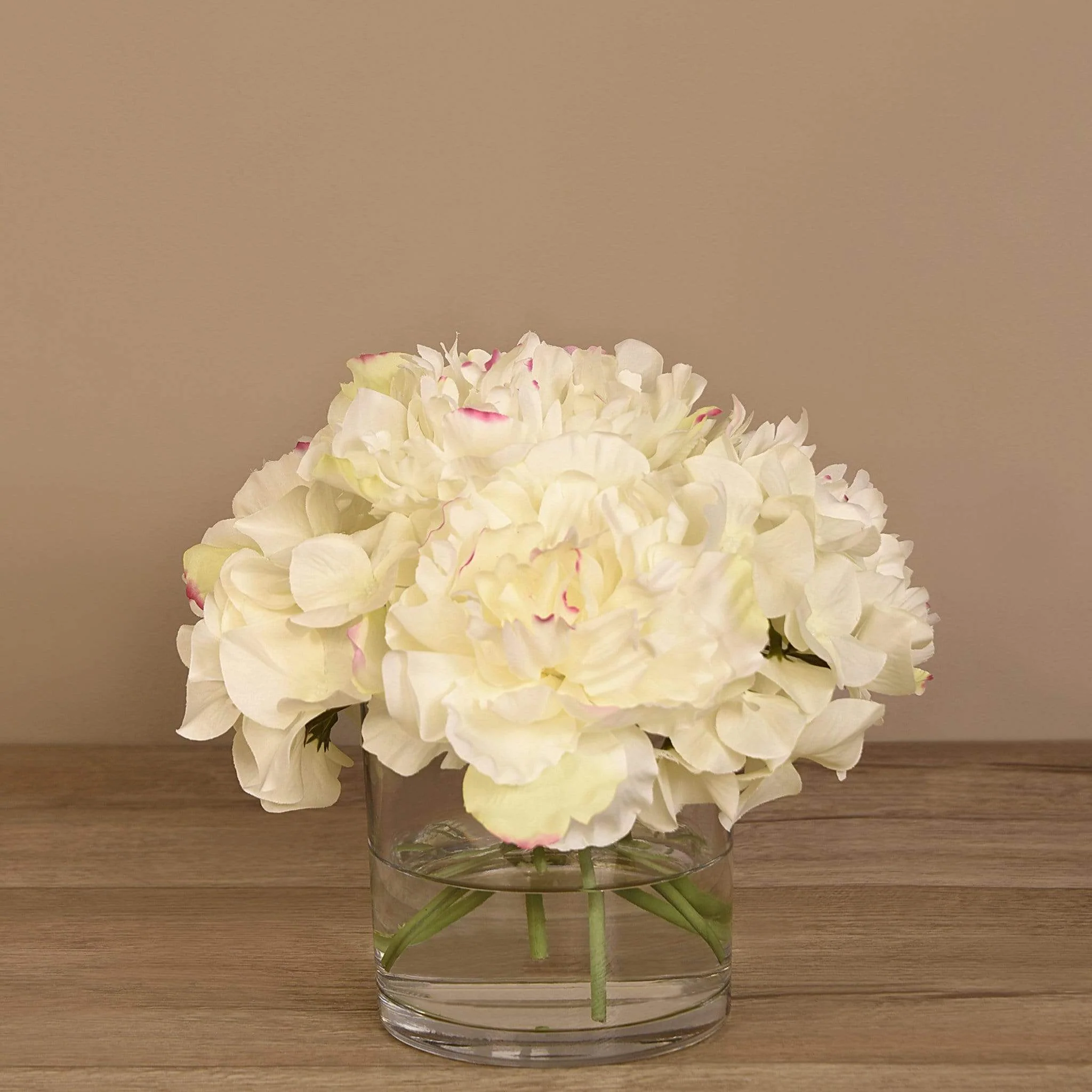 Peony & Hydrangea Arrangement in Glass Vase - Image 3