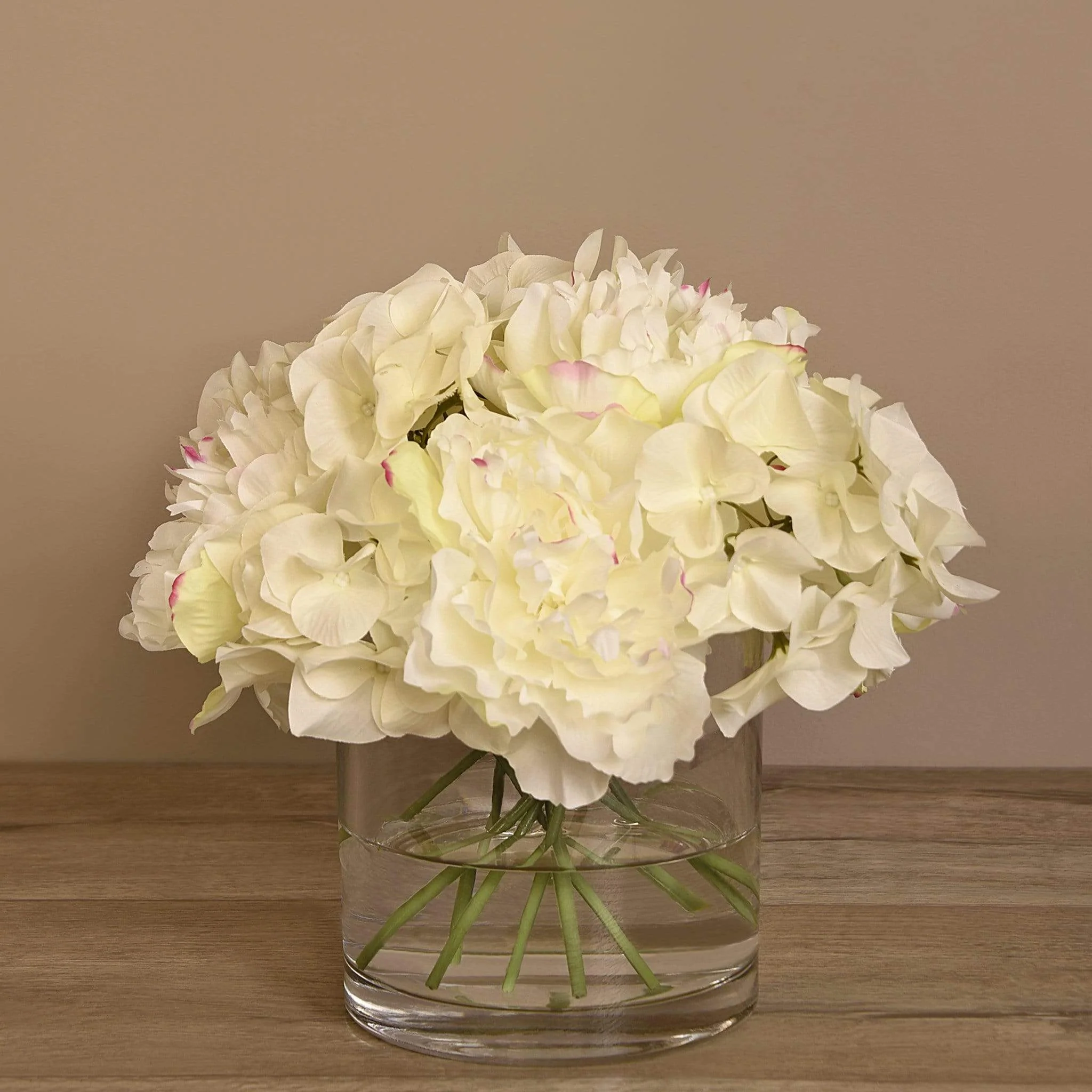 Peony & Hydrangea Arrangement in Glass Vase - Image 4