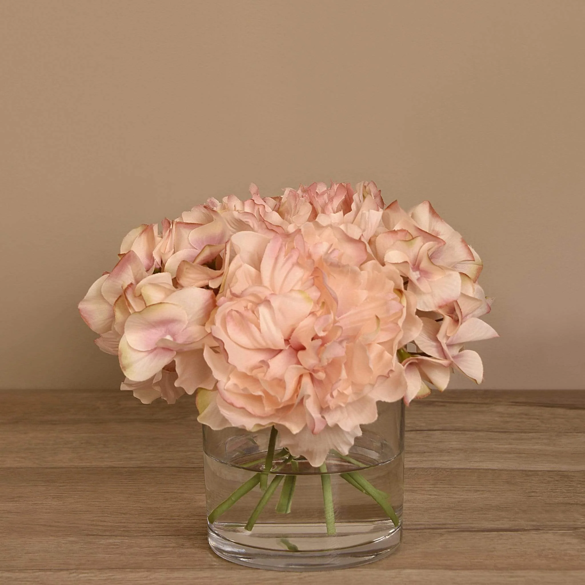 Peony & Hydrangea Arrangement in Glass Vase - Image 6