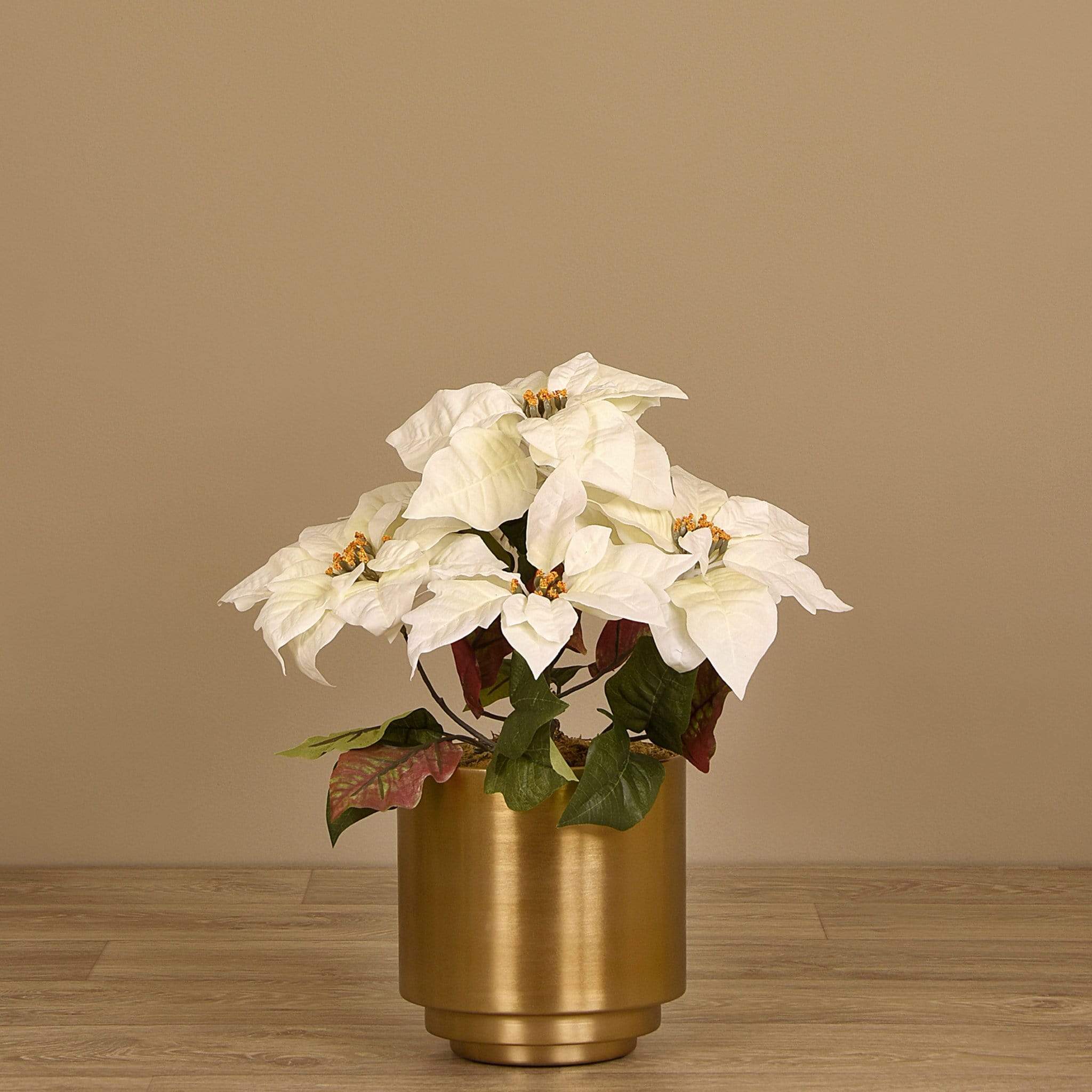 Poinsettia Arrangement in Metal Vase - Image 2
