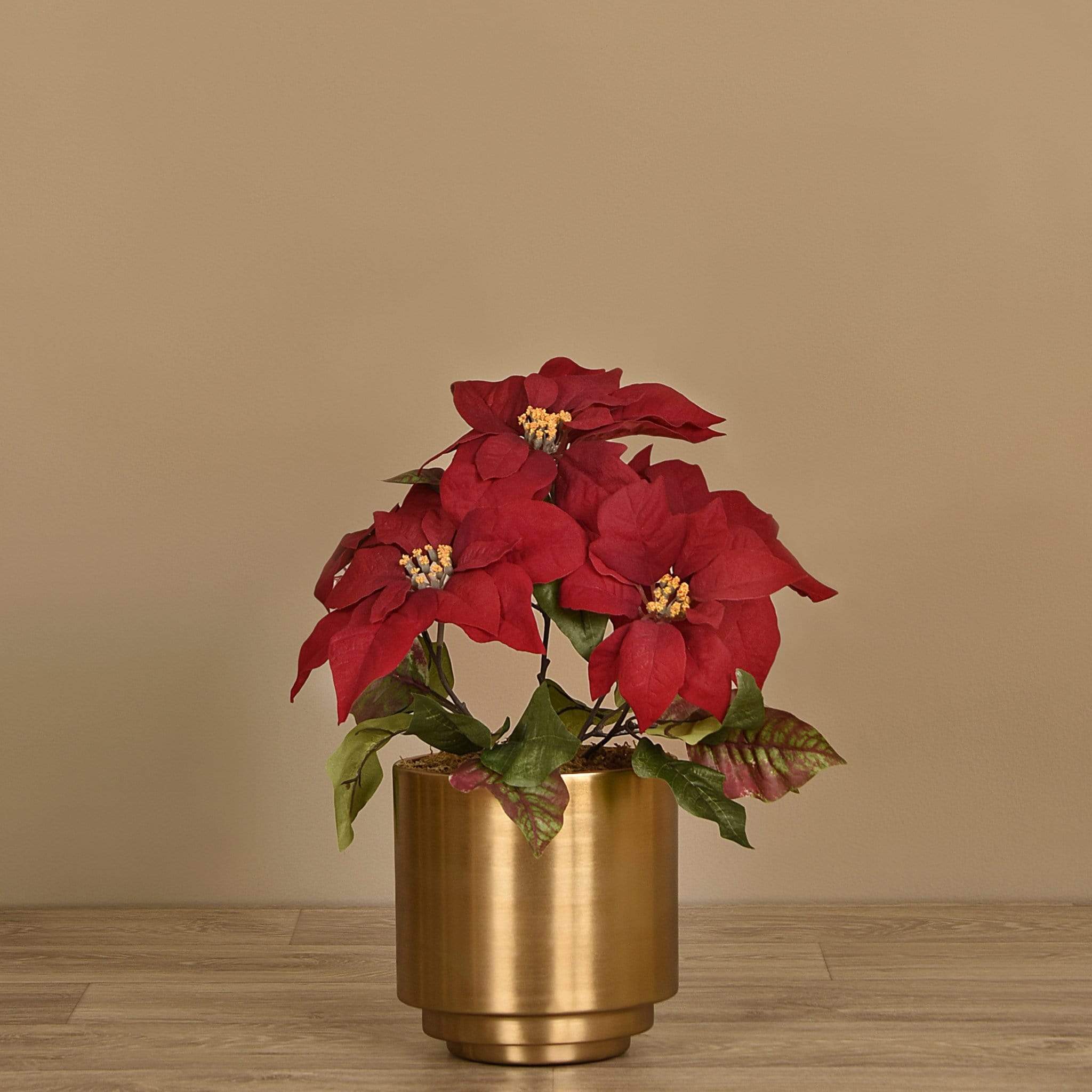 Poinsettia Arrangement in Metal Vase - Image 5