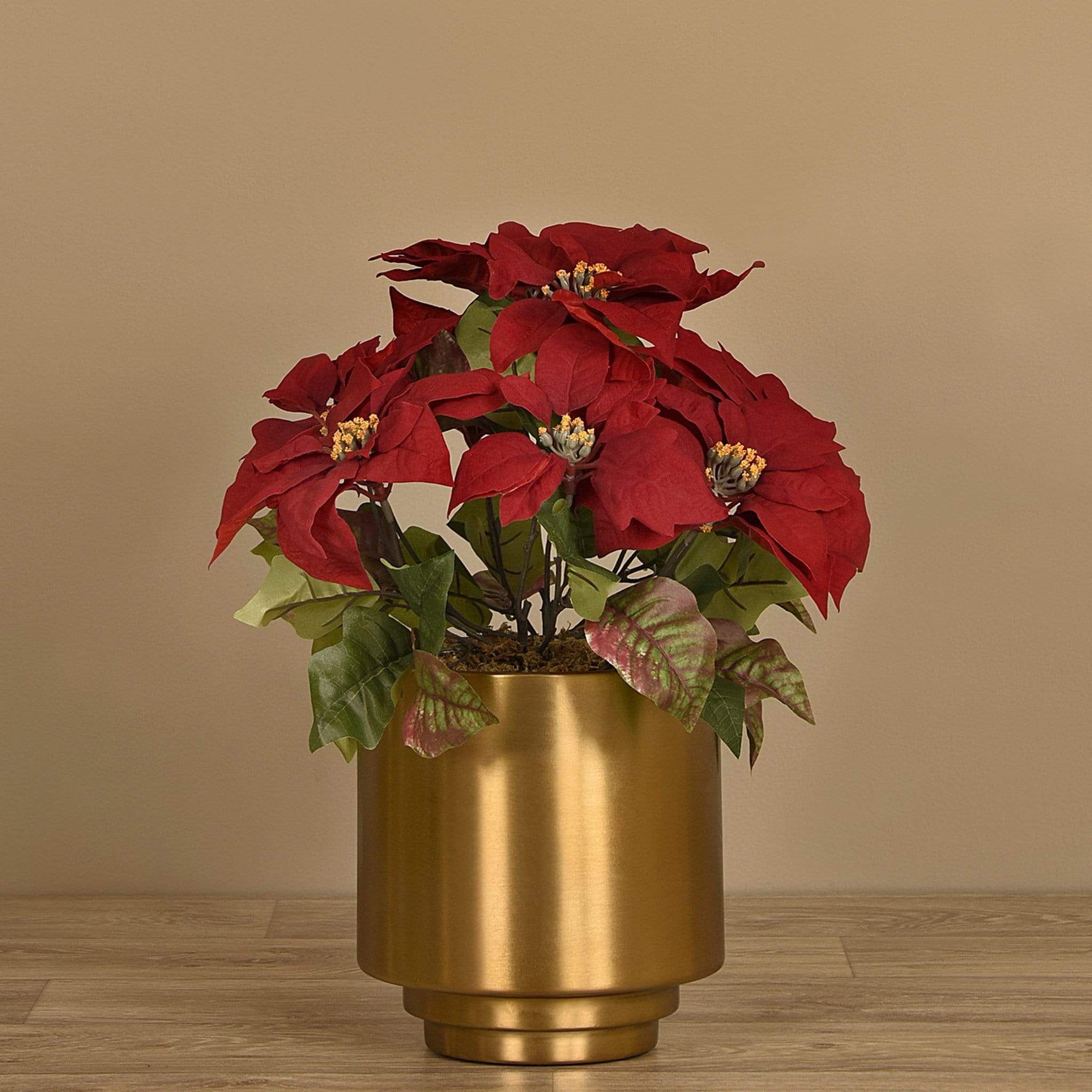 Poinsettia Arrangement in Metal Vase - Image 6
