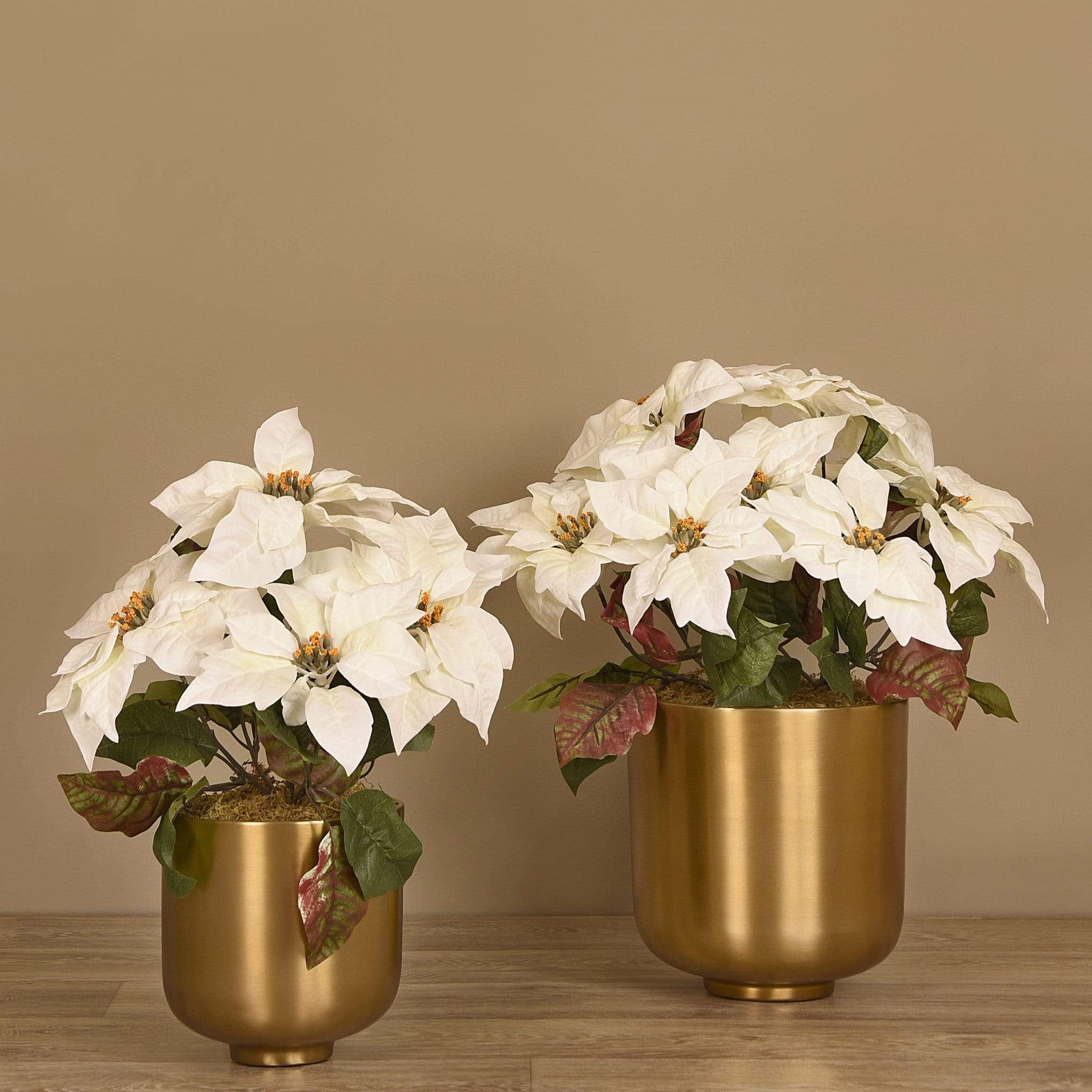 Poinsettia Arrangement in Metal Vase