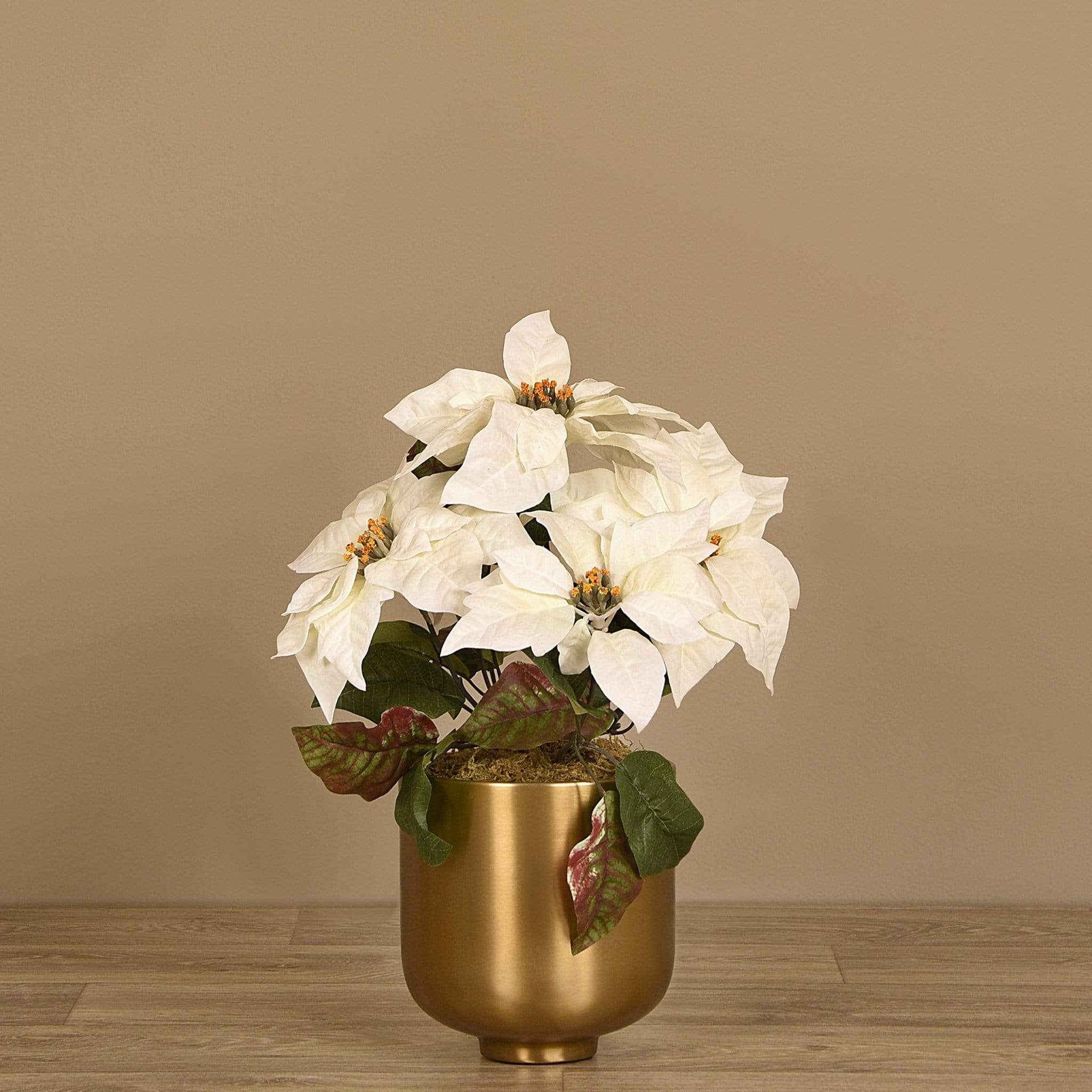Poinsettia Arrangement in Metal Vase - Image 2