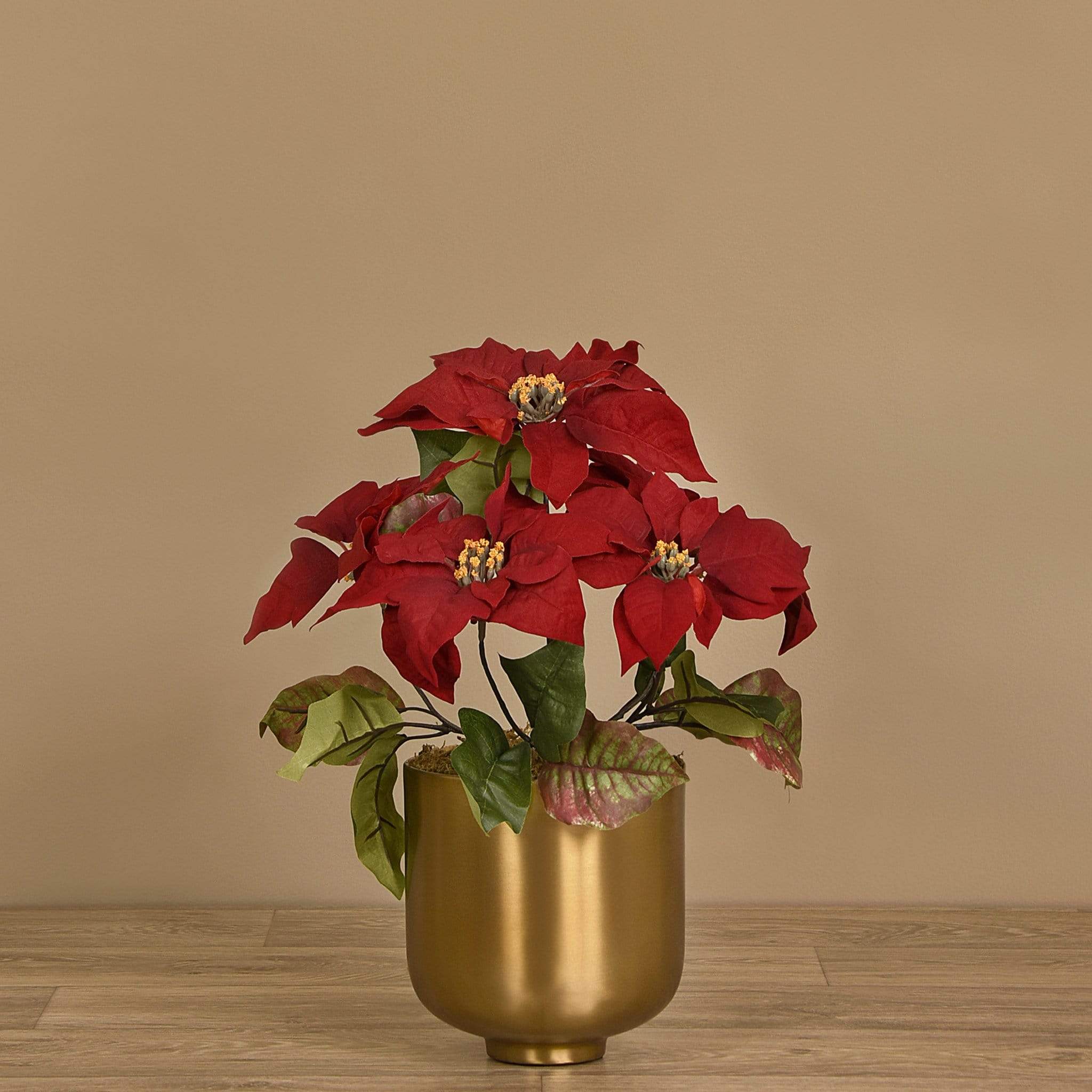 Poinsettia Arrangement in Metal Vase - Image 4