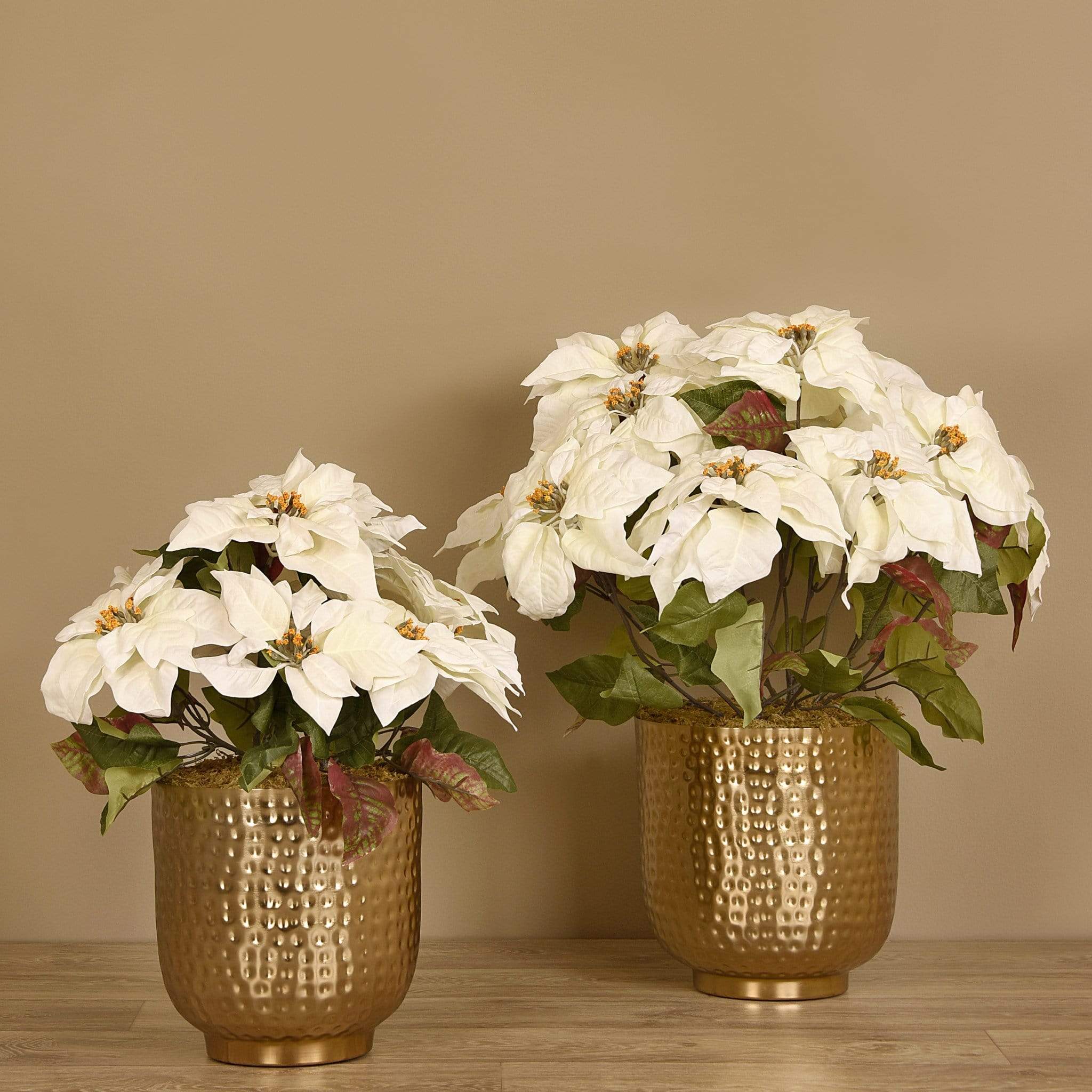Poinsettia Arrangement in Metal Vase