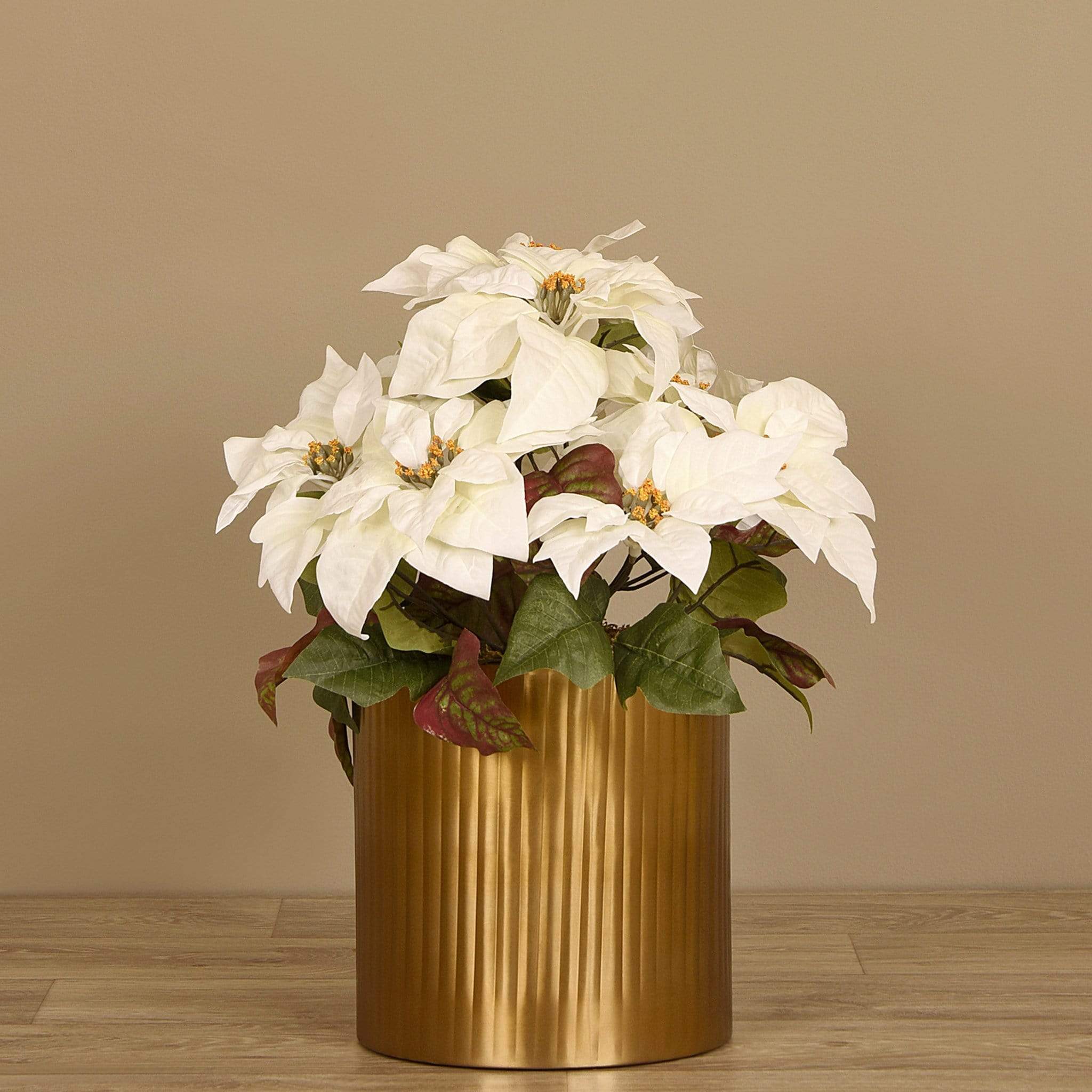 Poinsettia Arrangement in Metal Vase - Image 3