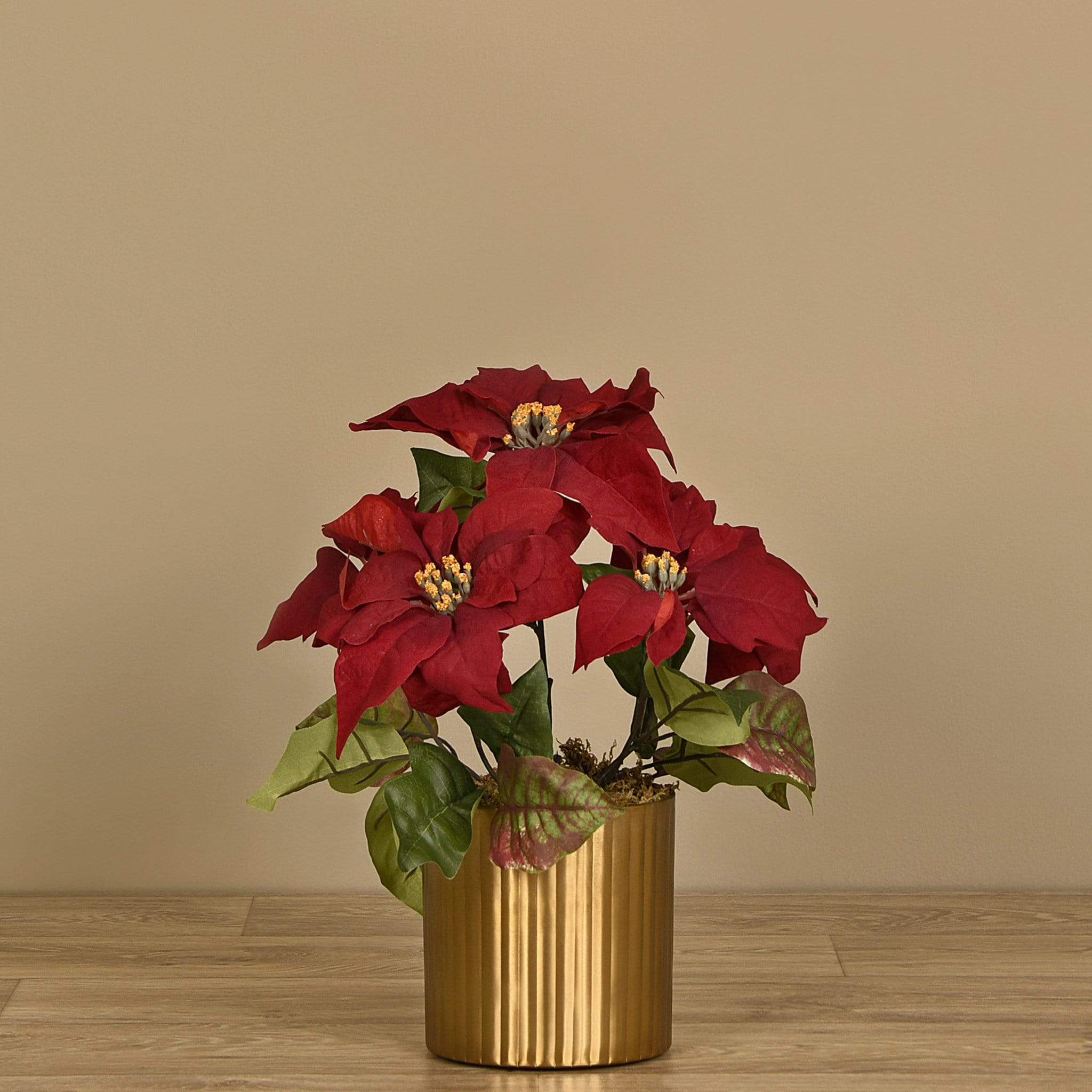 Poinsettia Arrangement in Metal Vase - Image 5