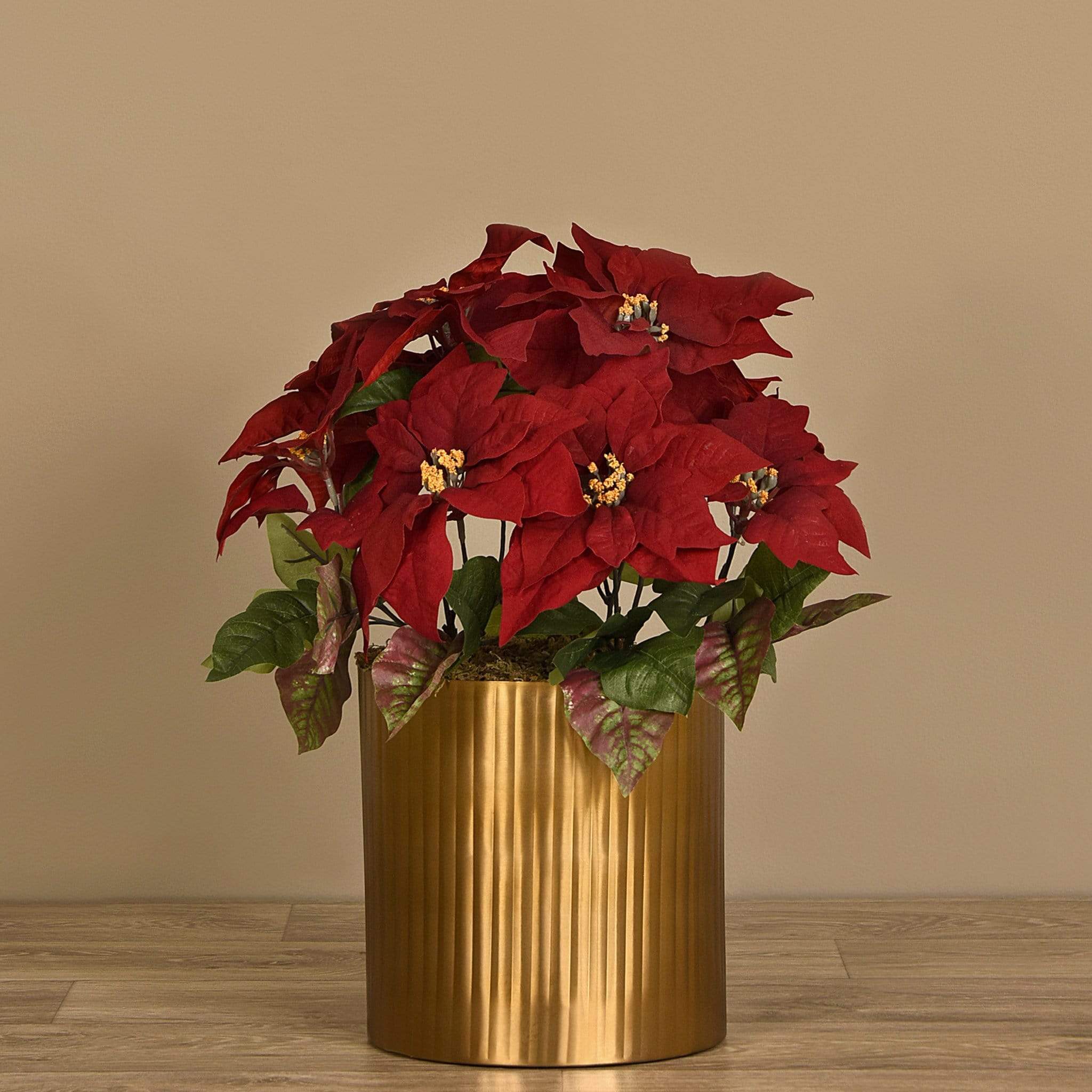 Poinsettia Arrangement in Metal Vase - Image 6