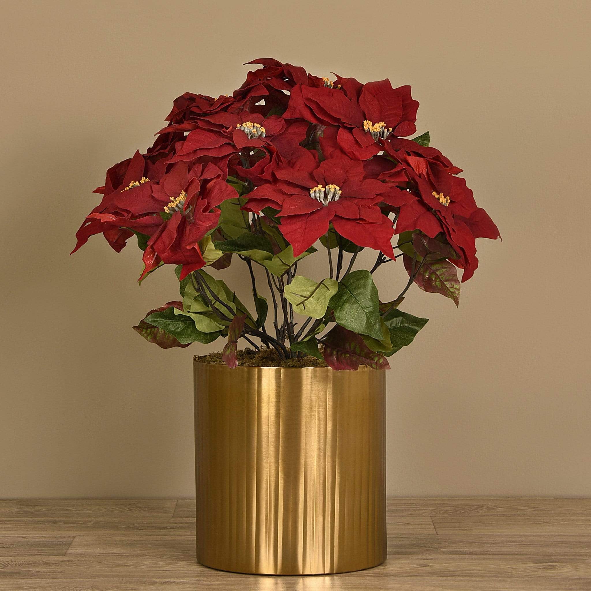 Poinsettia Arrangement in Metal Vase - Image 7