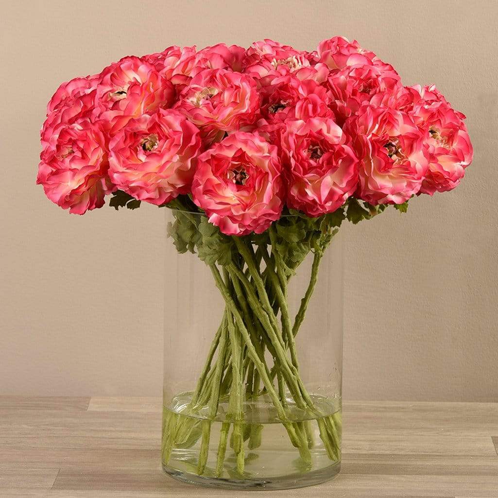 Artificial Ranunculus in Glass Vase - Image 2