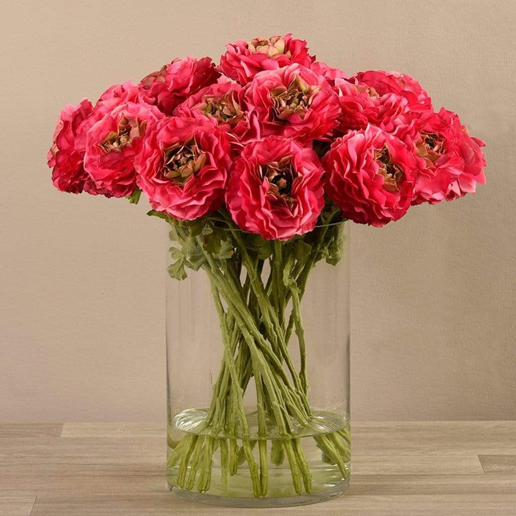 Artificial Ranunculus in Glass Vase - Image 3