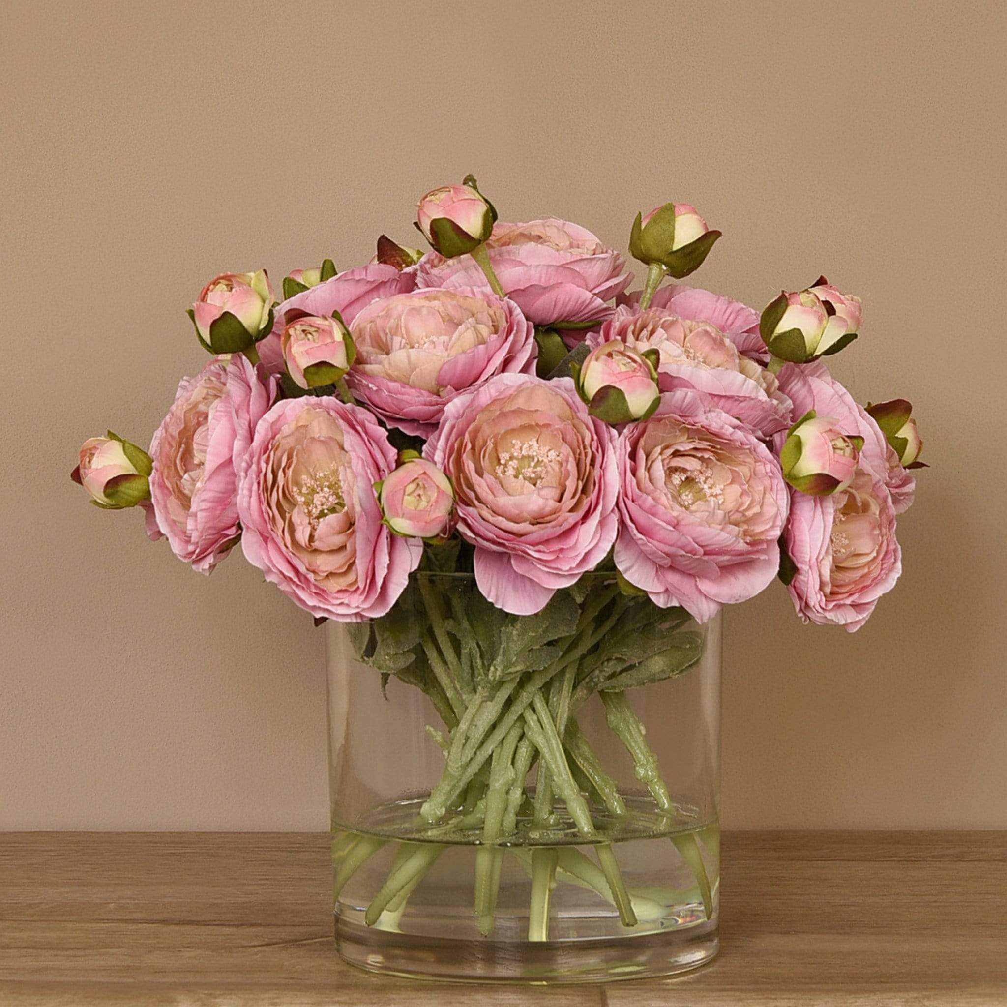 Artificial Ranunculus Arrangement in Glass Vase - Image 12