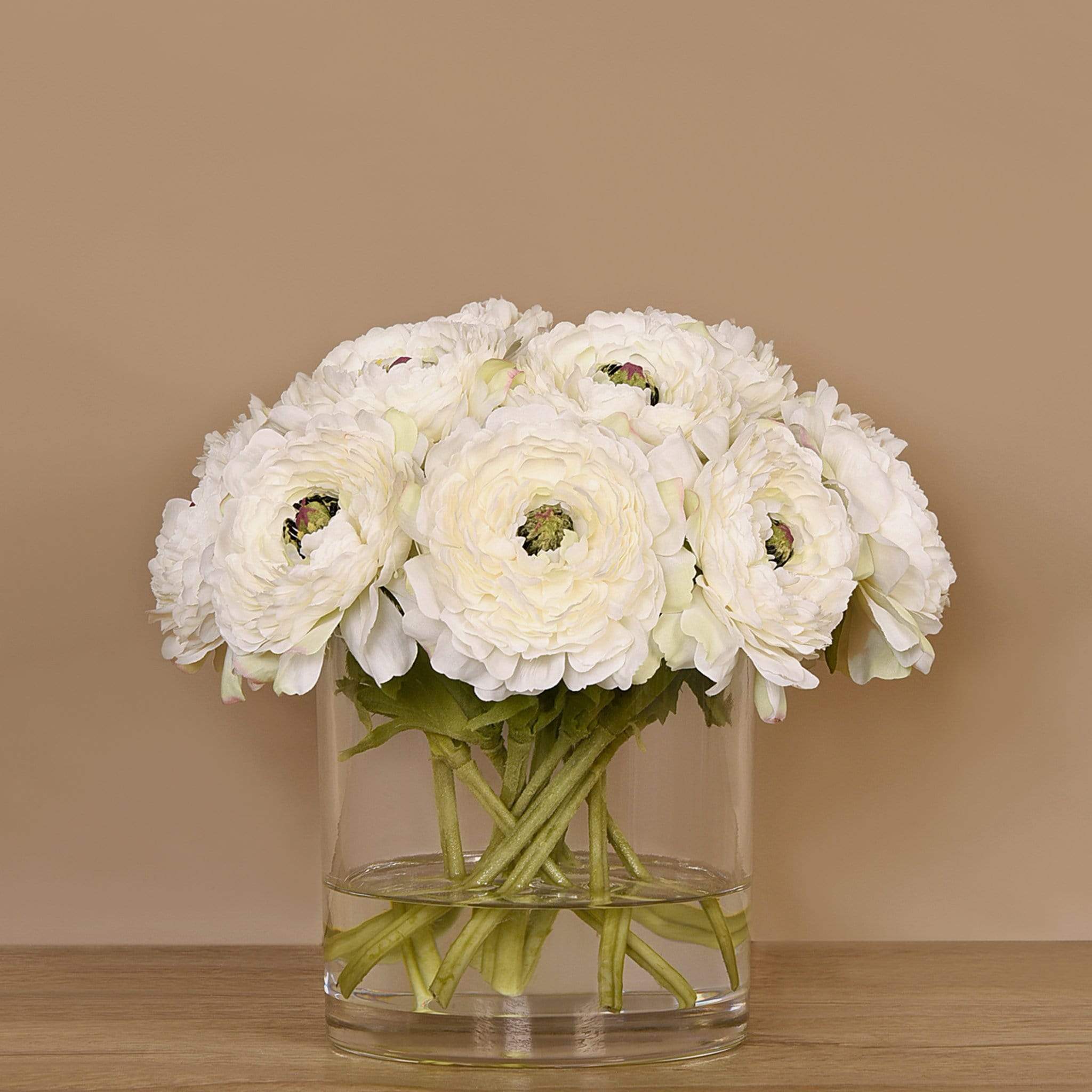 Artificial Ranunculus Arrangement in Glass Vase - Image 3