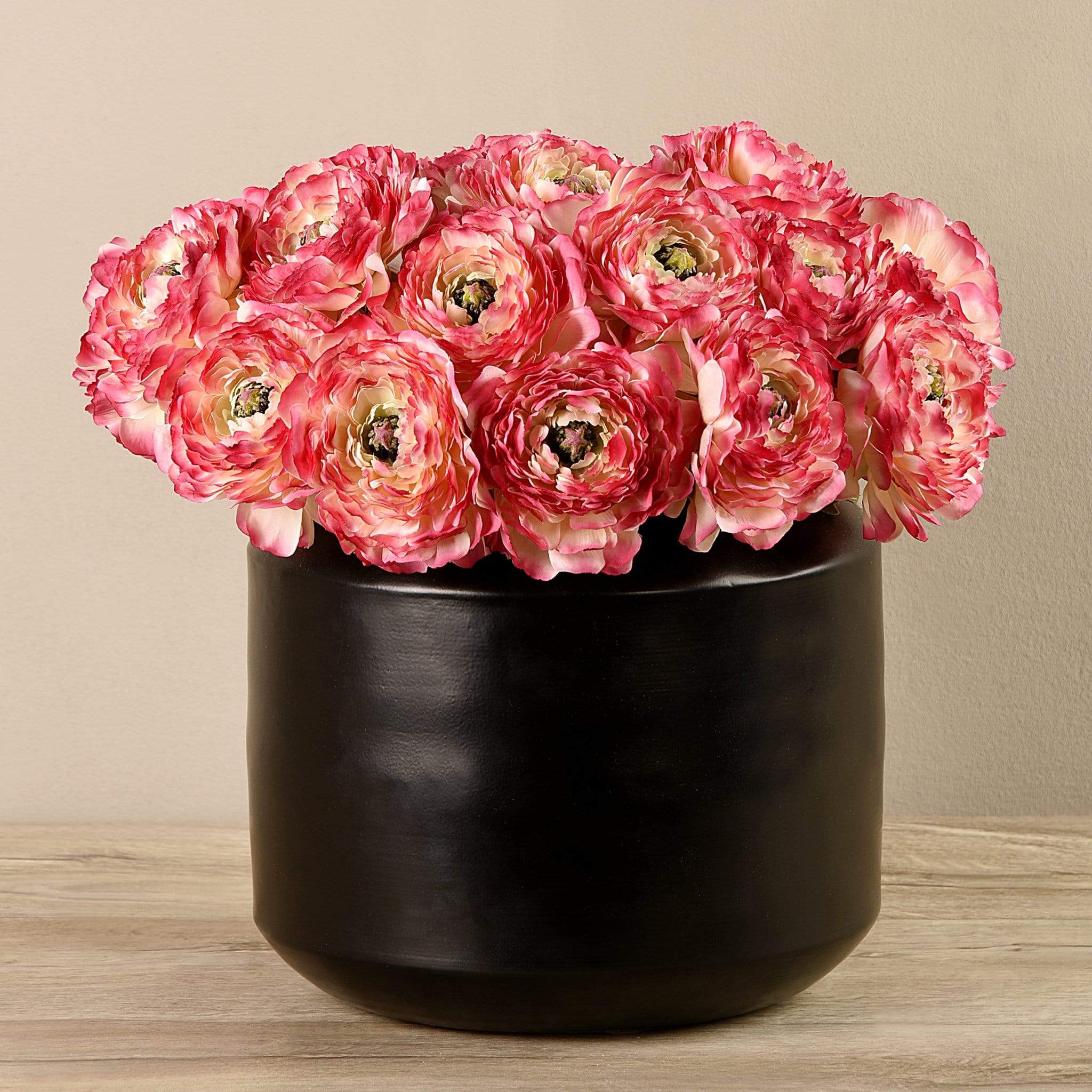 Artificial Ranunculus in Black Vase