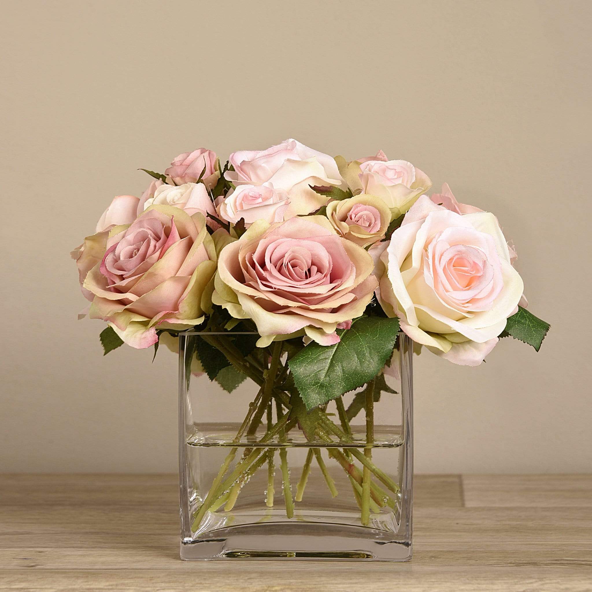 Artificial Rose Arrangement in Glass Vase - Image 2