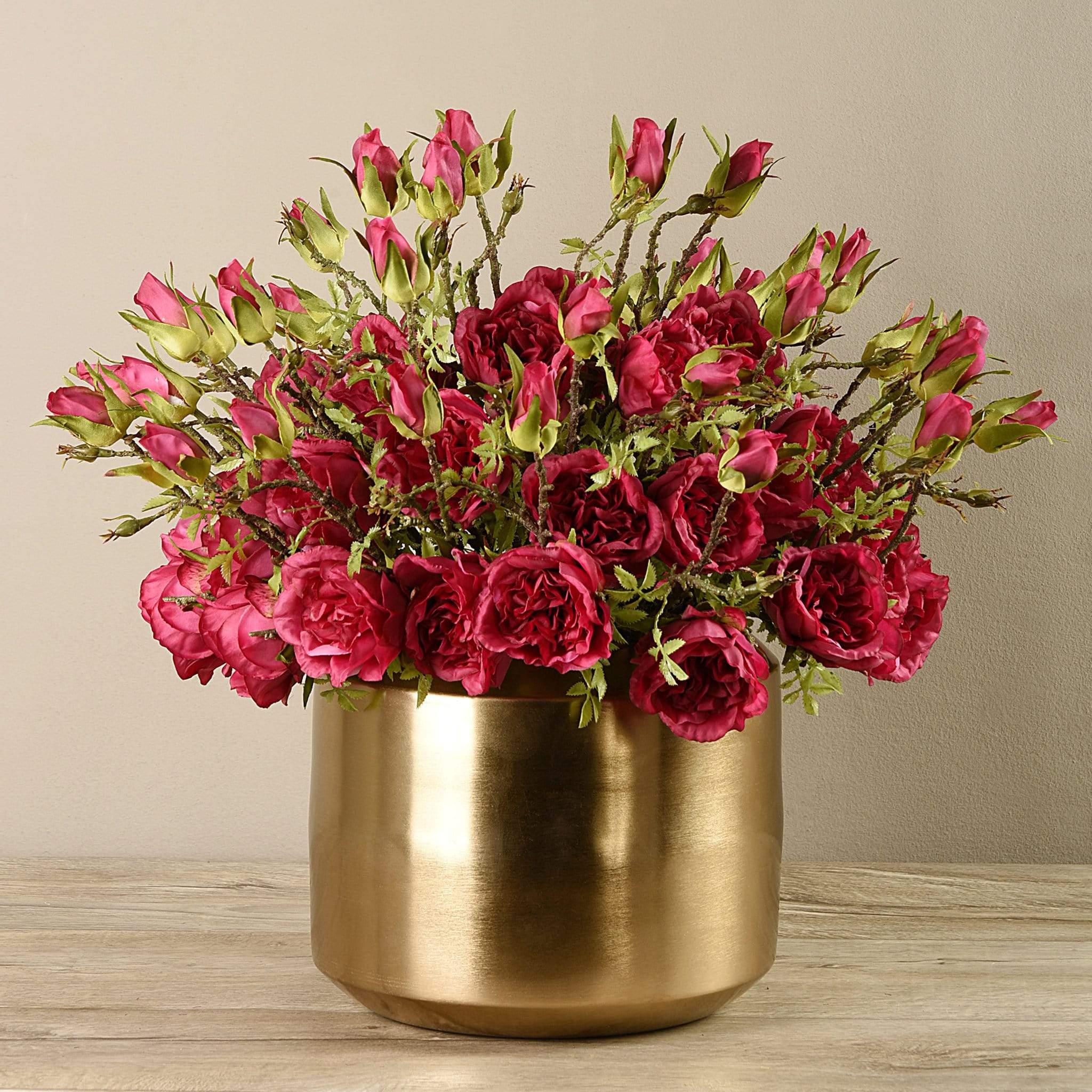 Artificial Rose Arrangement in Gold Vase - Image 3