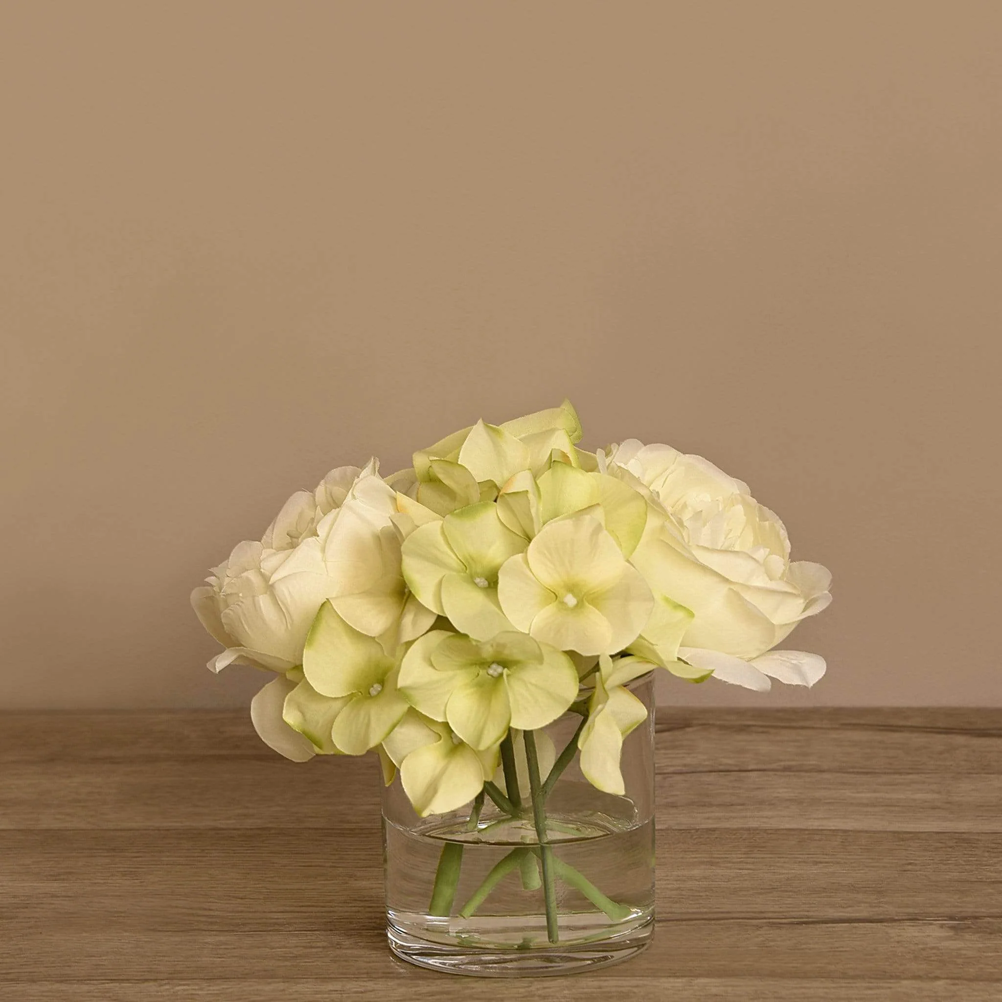 Rose & Hydrangea Arrangement in Glass Vase - Image 2
