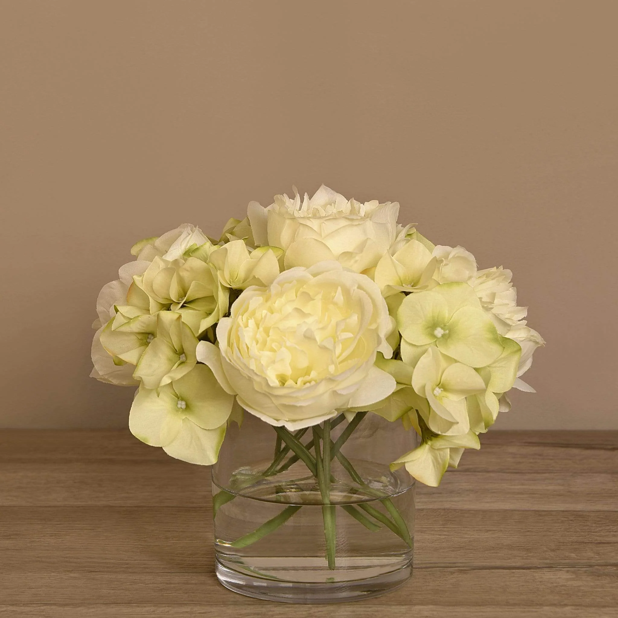Rose & Hydrangea Arrangement in Glass Vase - Image 3
