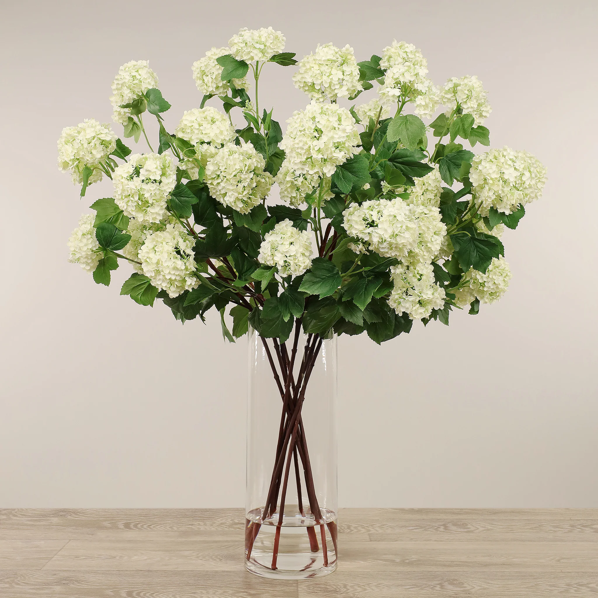 Artificial Snowball Arrangement in Glass Vase
